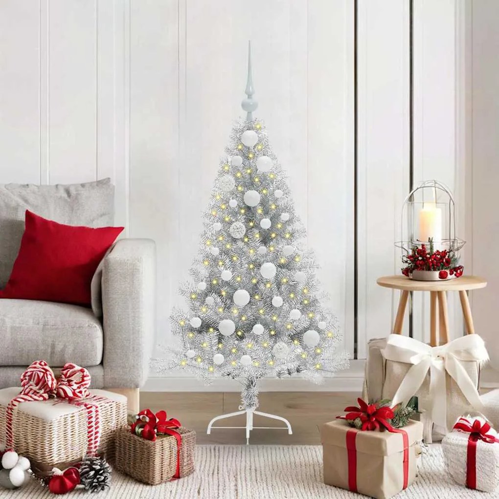 vidaXL Árvore de Natal Artificial Pré-iluminada Prateado 120 cm PET
