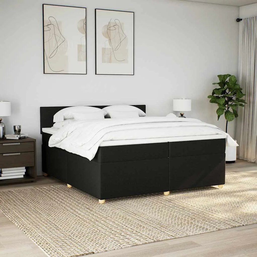 Cama com molas/colchão 200x200 cm tecido preto