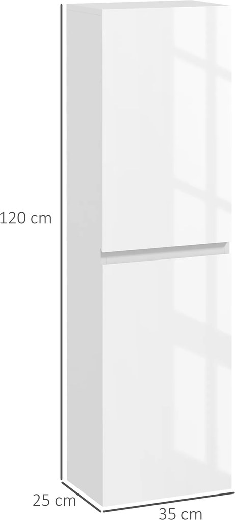 Móvel para arrumação na casa de banho 35 x 25 x 120 cm, estilo contemporâneo, com 2 portas e prateleiras ajustáveis, branco