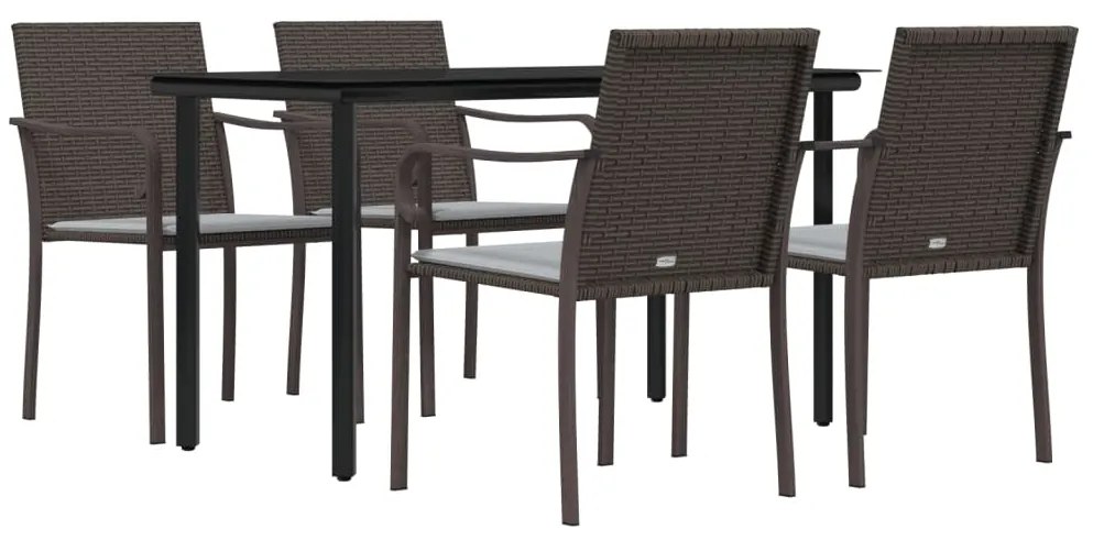5 pcs conjunto de jantar p/ jardim c/ almofadões vime PE e aço