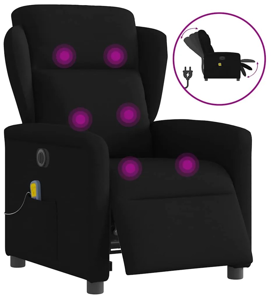 vidaXL Poltrona reclinável de massagens elétrica tecido preto