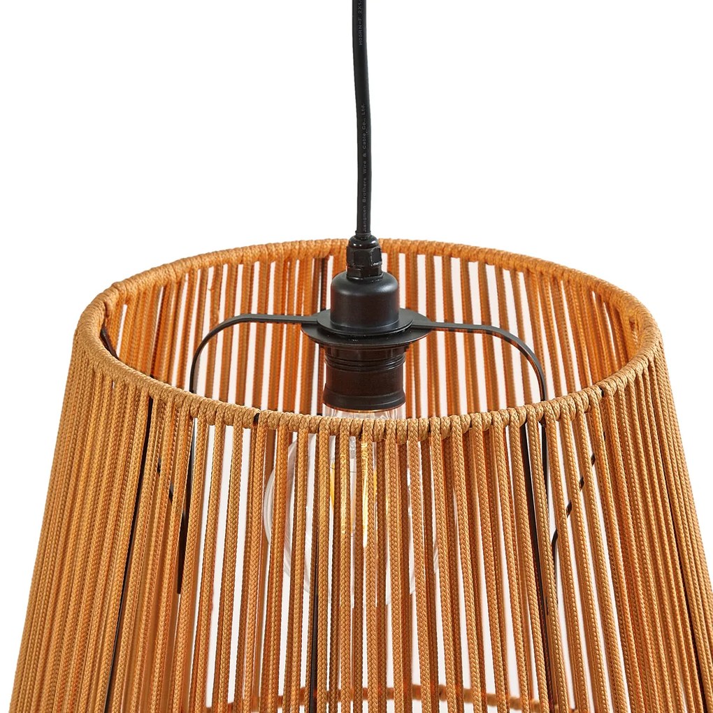 Candeeiro suspenso exterior preto com abajures de corda laranja 3-luzes IP44 - Cava Japandi