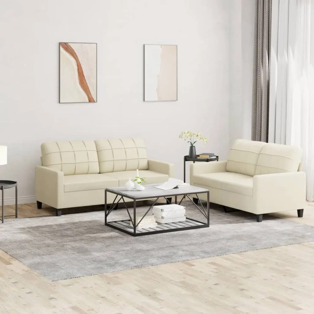 3201359 vidaXL 2 pcs conjunto sofás c/ almofadões couro artificial cor creme