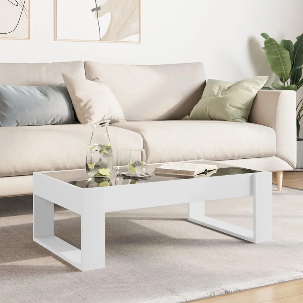 Mesa de centro luzes LED Infinity 90x53x30 cm branco