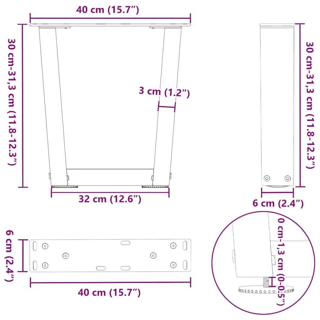Pés para mesa de centro em V, 2 peças, branco, 40x(30-31,3) cm, aço