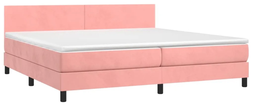 Cama box spring c/ colchão/LED 200x200 cm veludo rosa