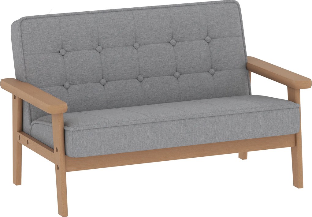 AIYAPLAY Sofá para Crianças de 2 Lugares Poltrona Infantil com Estrutura de Madeira Assento e Encosto Acolchoados 77x42x48 cm Cinzento | Aosom Portugal