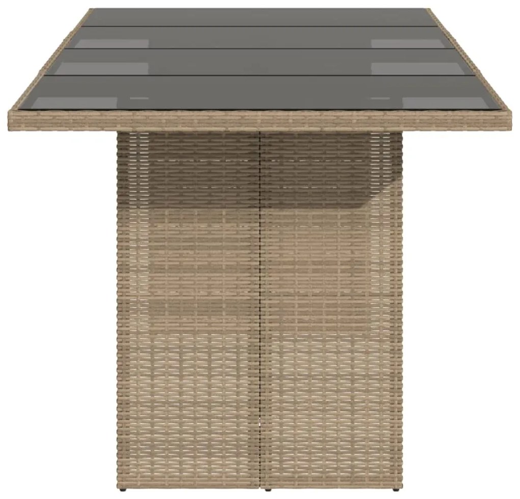 Mesa de jardim com tampo de vidro 190x80x74 cm vime PE bege
