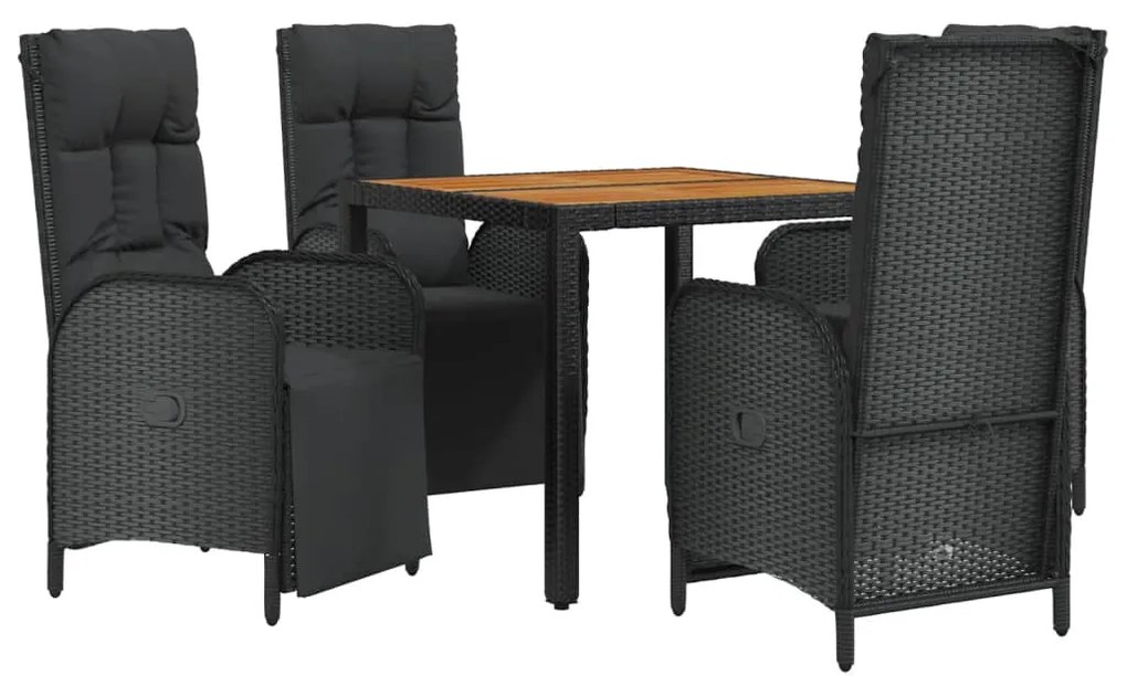 5 pcs conjunto de jantar p/ jardim c/ almofadões vime PE preto