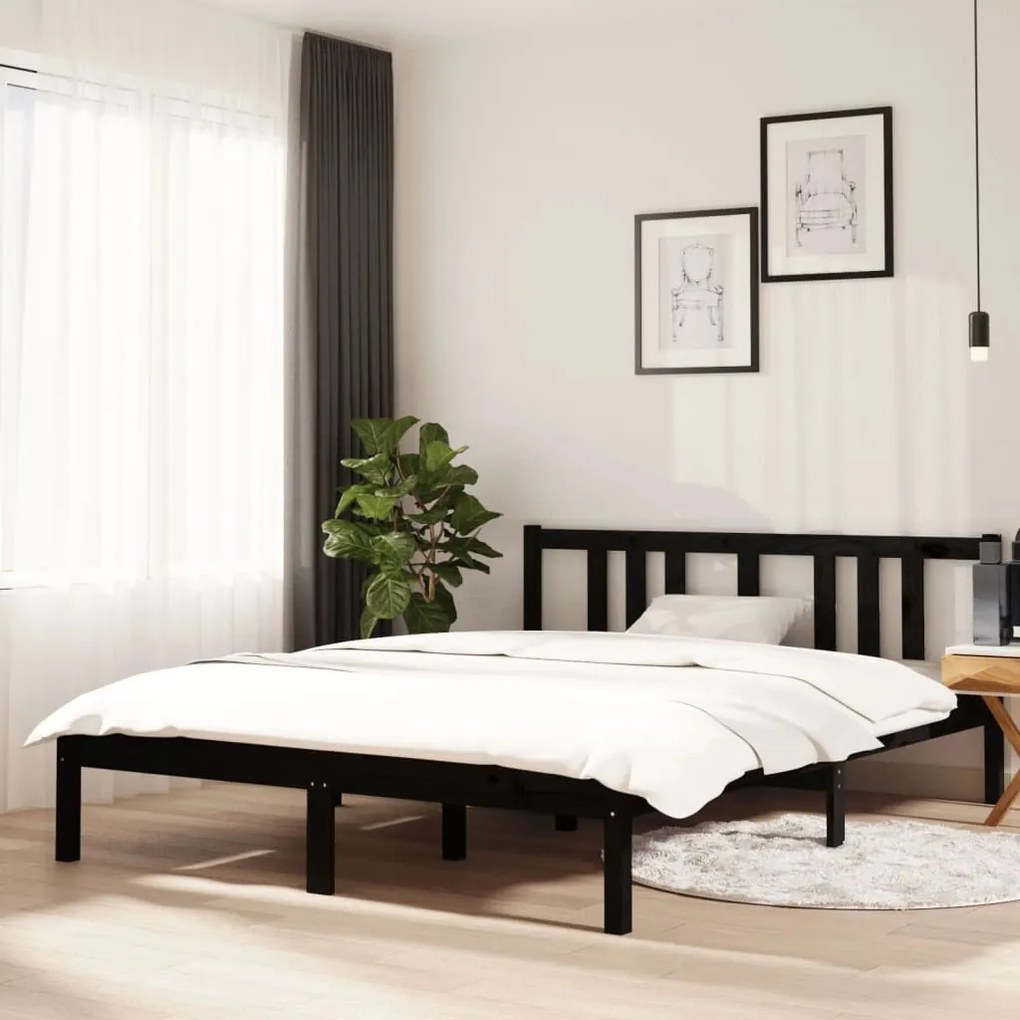 814868 vidaXL Estrutura de cama 140x190 cm madeira maciça preto