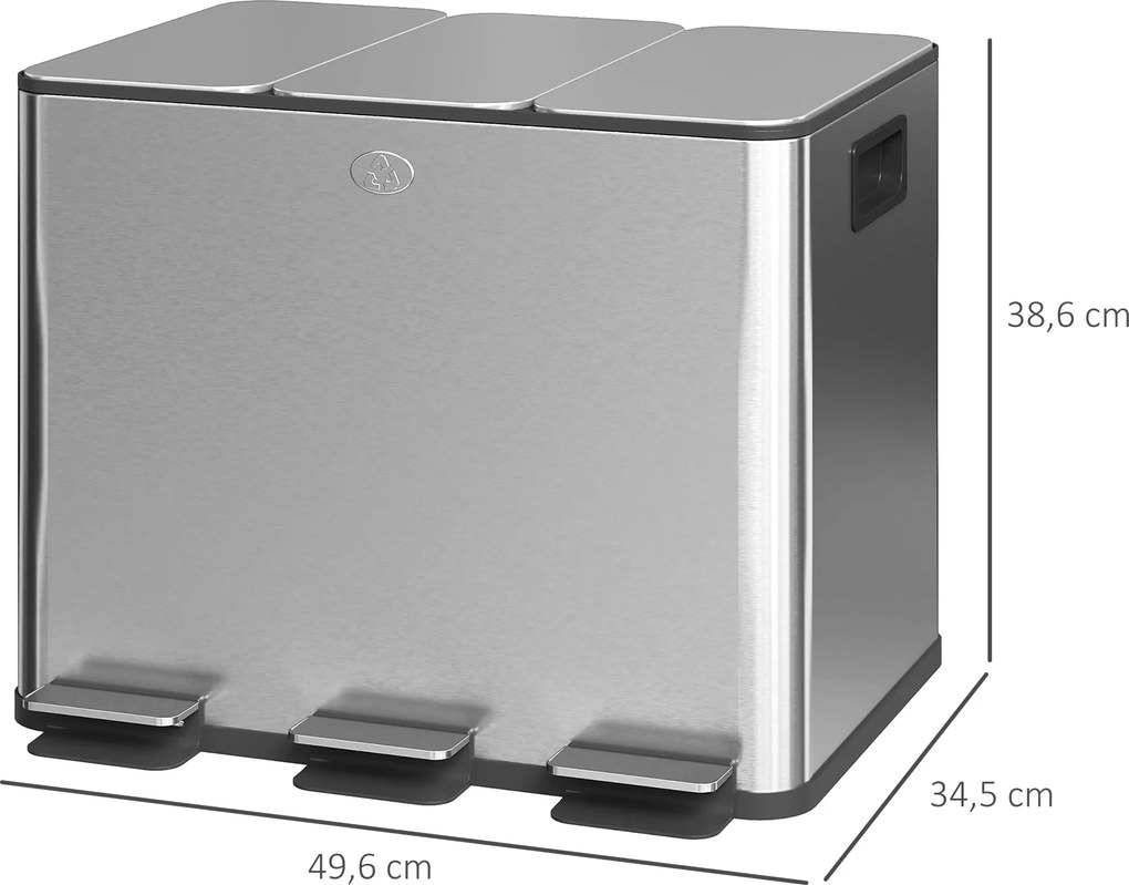 Balde de Lixo de Cozinha com 3 Compartimentos 3x10L Cubo de Lixo de Aç