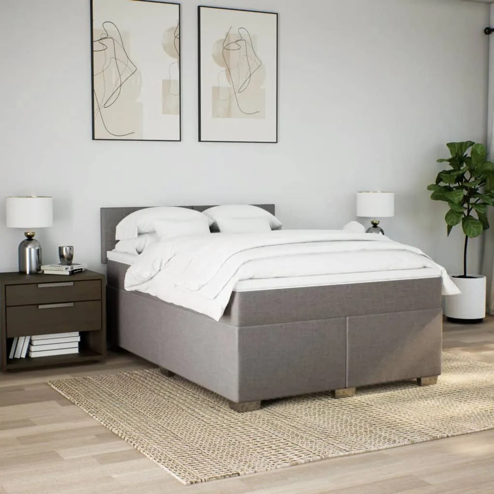 Cama com molas/colchão 140x200 cm tecido castanho-acinzentado