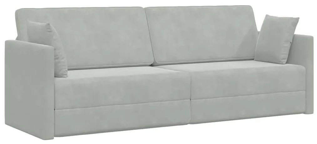 Sofá Cama de Chão 2-em-1 Cinza Claro 213x144x60 cm Veludo
