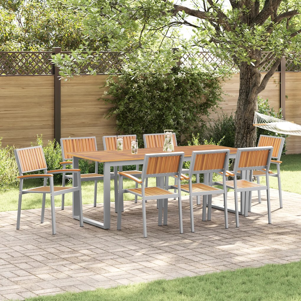 vidaXL Cadeiras de Jardim Empilháveis 8 pcs Aço Cinza e Madeira Sólida de Acácia