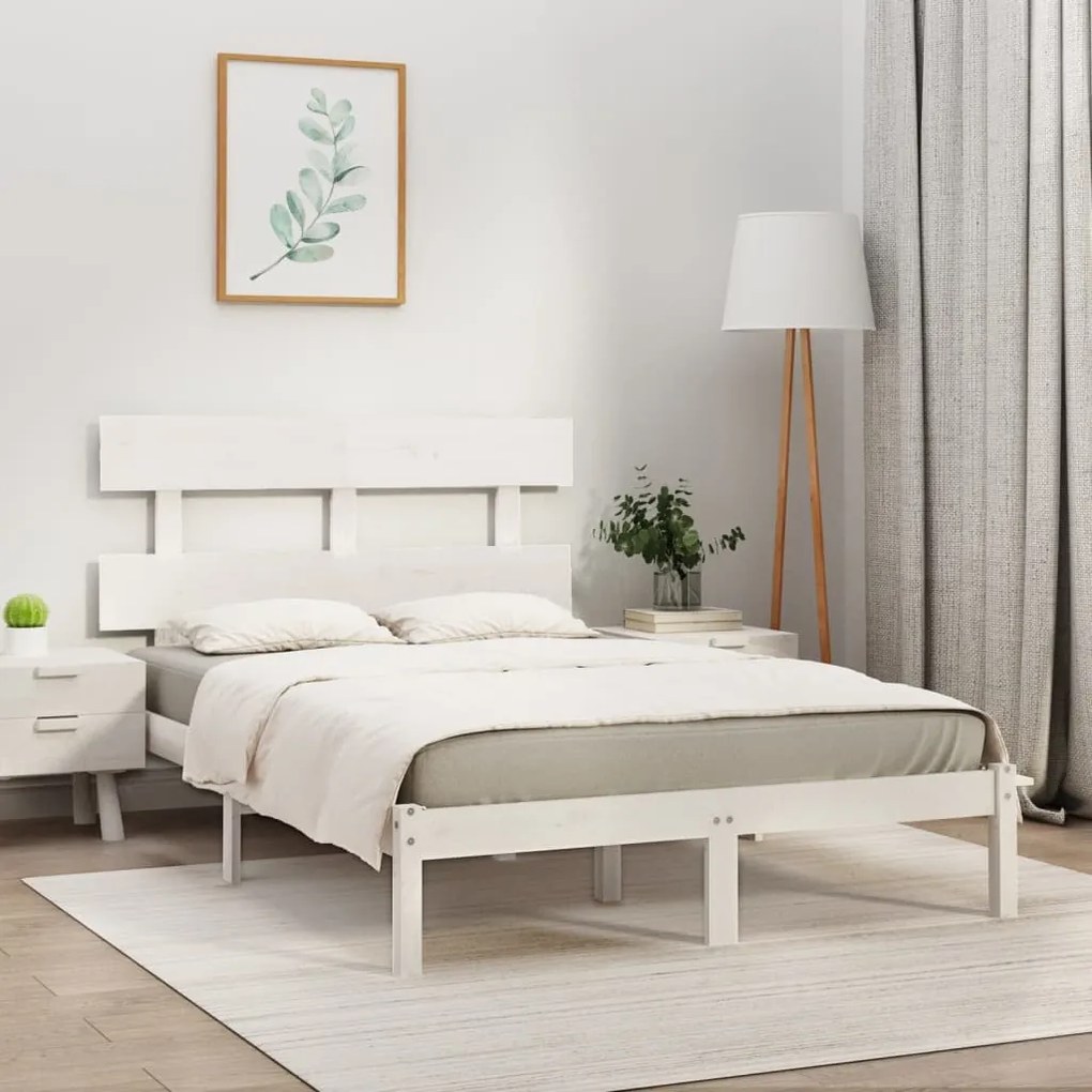 Estrutura de cama 200x200 cm madeira maciça branco