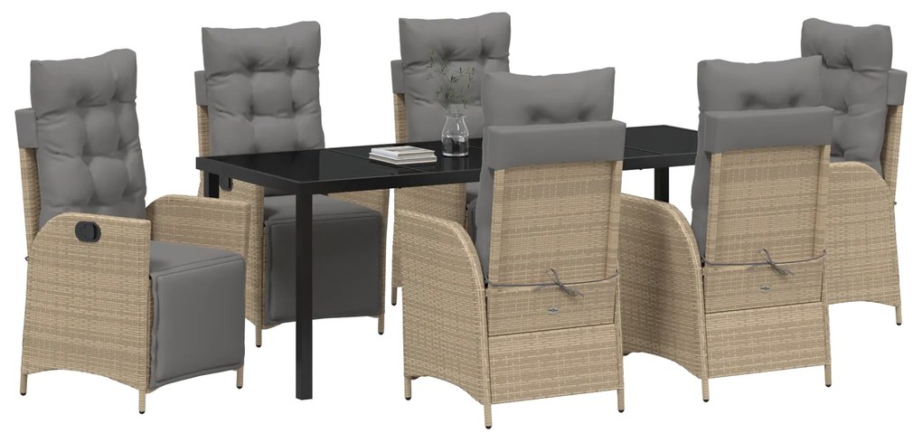 Conjunto de Jantar de Jardim 7 Peças Bege Rattan Poliéster
