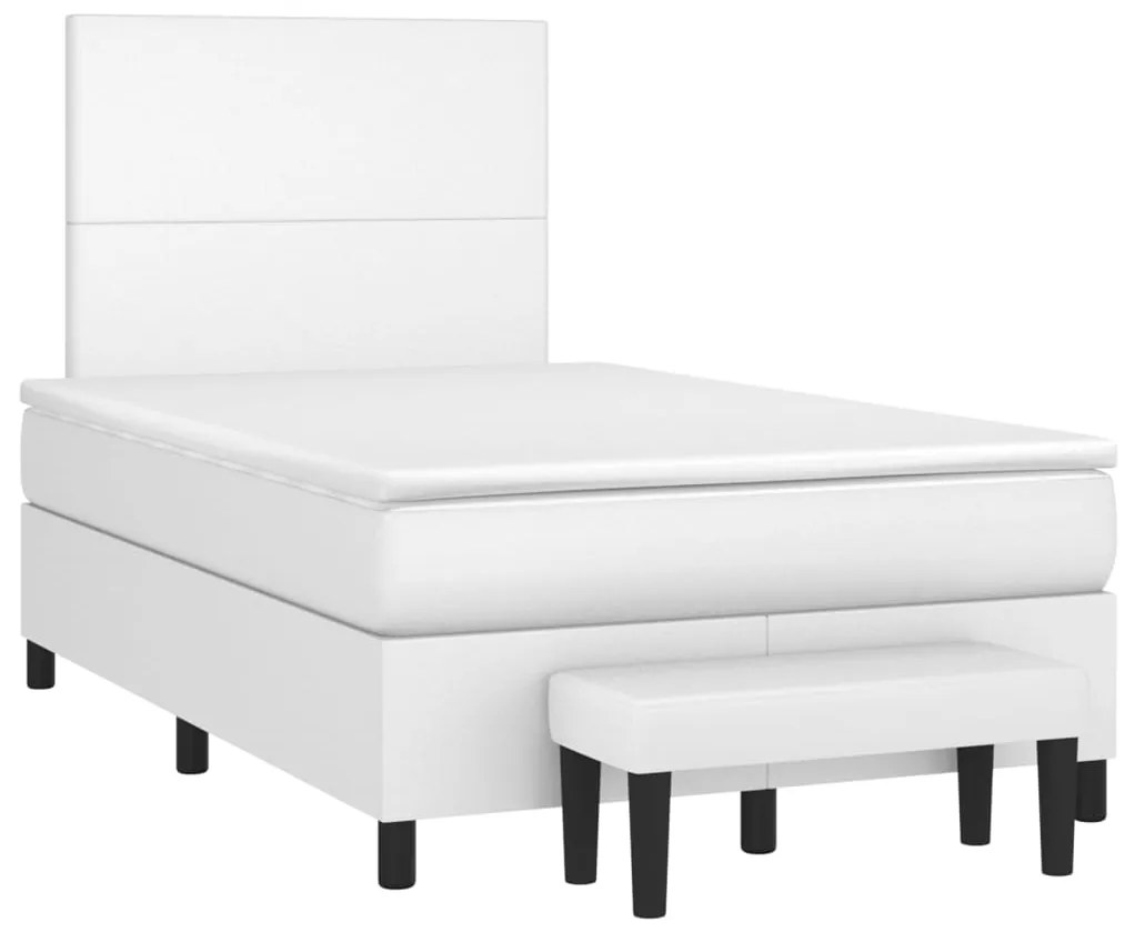 Cama com molas/colchão 120x200 cm couro artificial branco