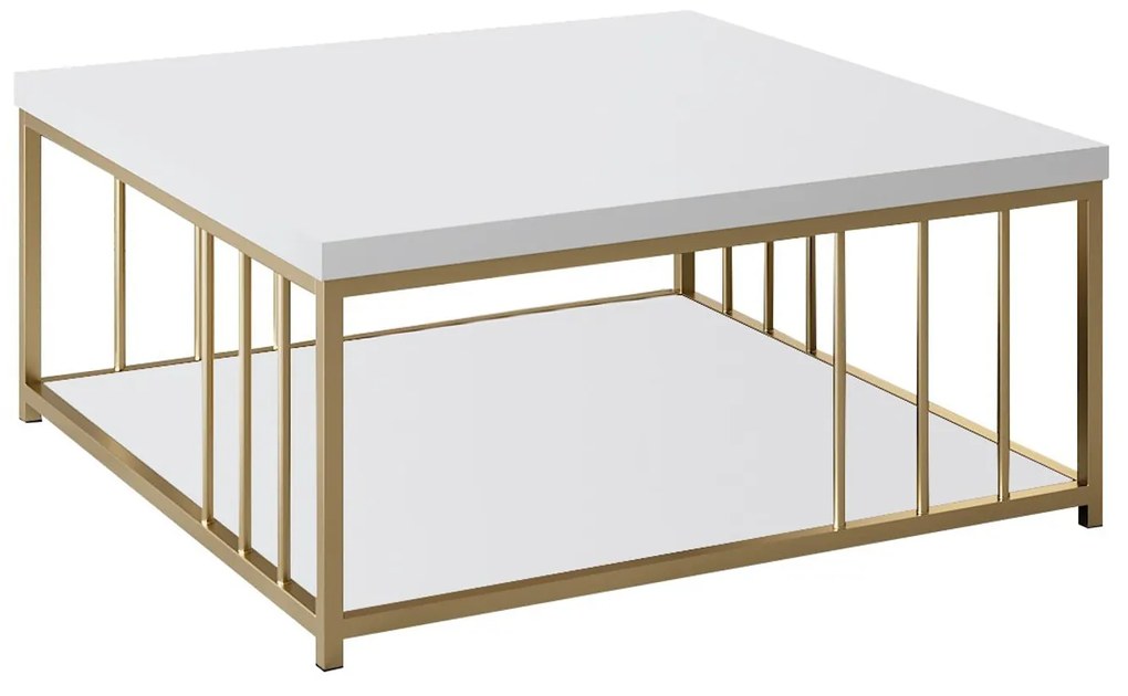 Mesa de Centro Zenn – Branco/Dourado – 90x39x40 cm