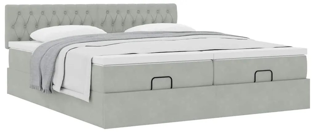 Estrutura cama otomana colchões 160x200cm veludo cinzento claro