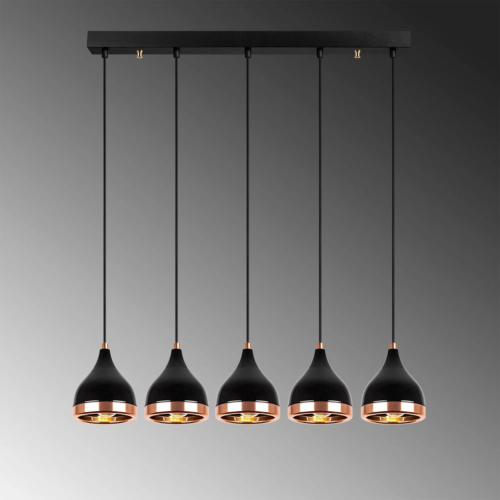 Candeeiro de Teto Yildo – Preto e Cobre – 85 x 15 cm