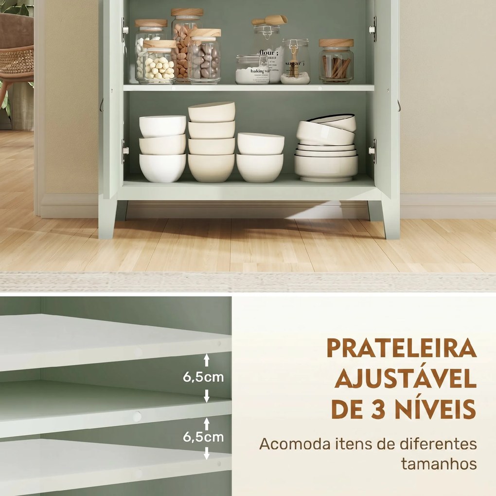 Aparador com Gaveta e Armário de 2 Níveis com Prateleira Ajustável Base Elevada e Amplo Tampo 80x40x90 cm Verde Claro