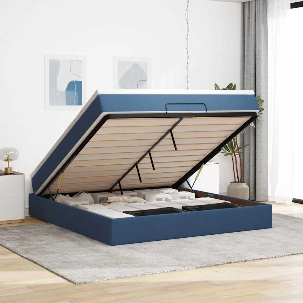 Estrutura de cama otomana vidaXL com tecido azul colchão 180x200cm