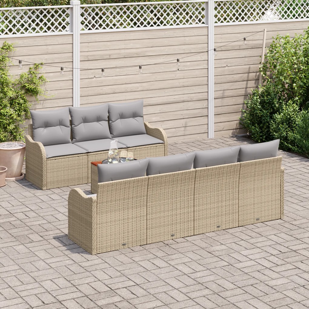 Conjunto de Sofá de Jardim vidaXL 8 Peças com Almofadas Bege Rattan de