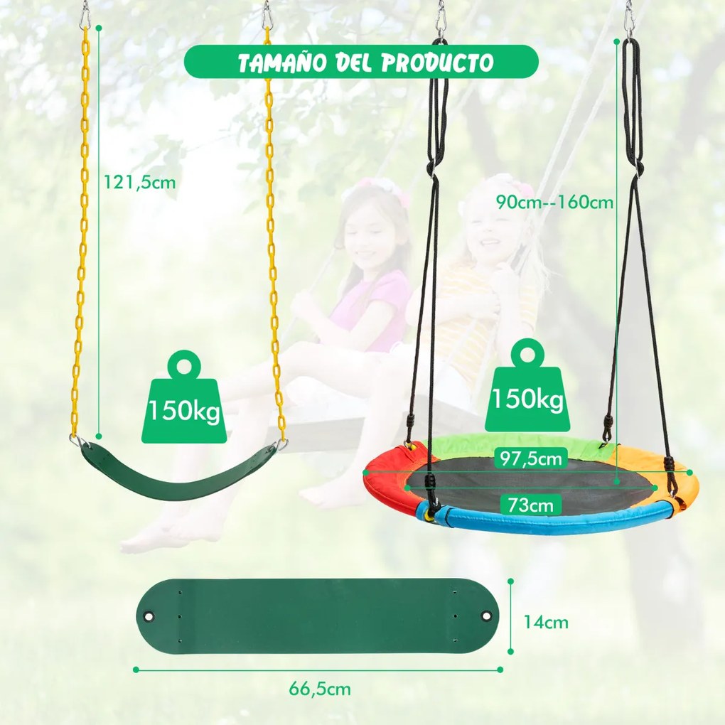 Conjunto de 2 baloiços para crianças para baloiço ou árvore com elástico e Cordas ajustáveis para o jardim do parque infantil