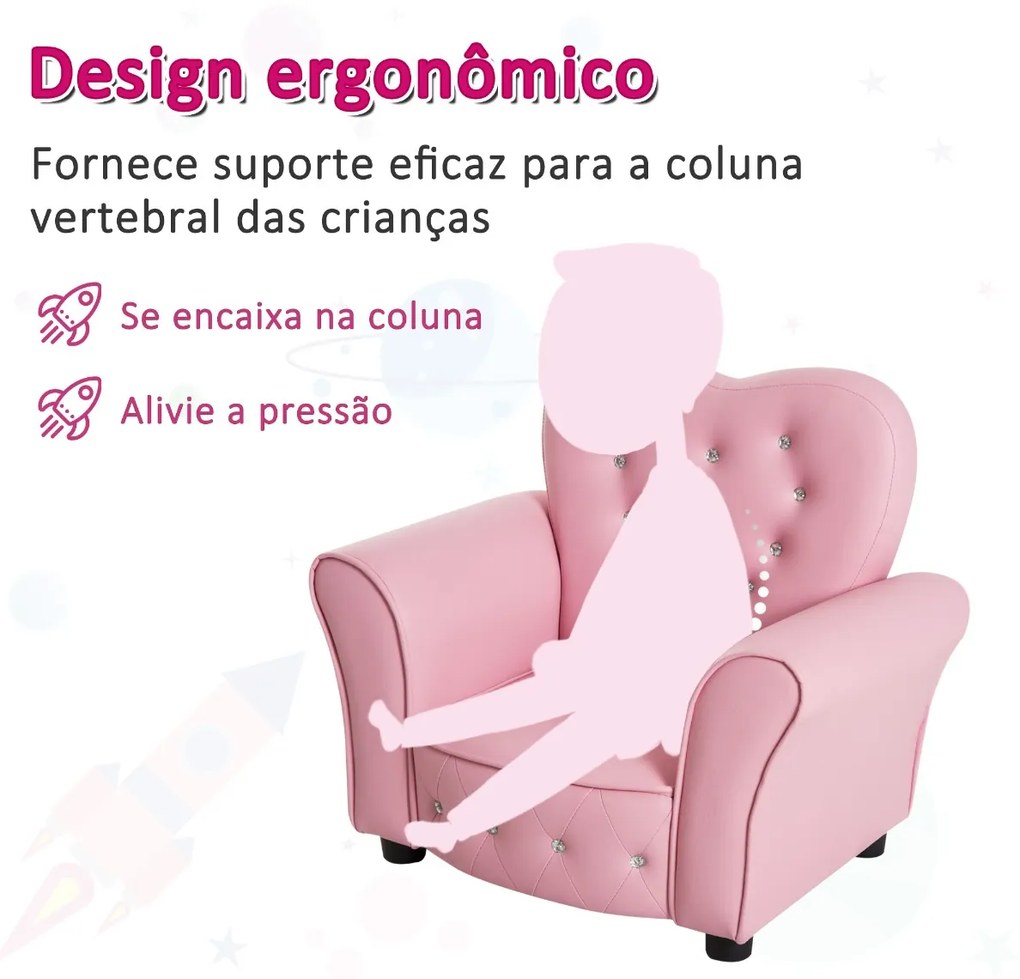 Sofá Infantil para Crianças em Forma de Coração com Assento Apoio para os Braços Acolchoados Encosto Alto 59x41,5x49cm Rosa