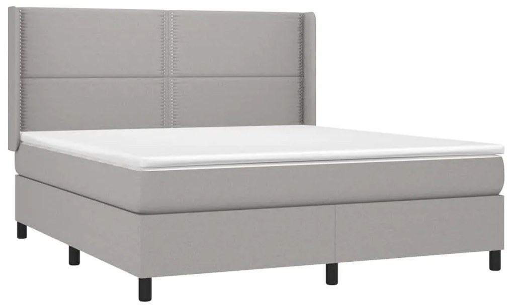 Cama box spring c/ colchão e LED 160x200 cm tecido cinza-claro