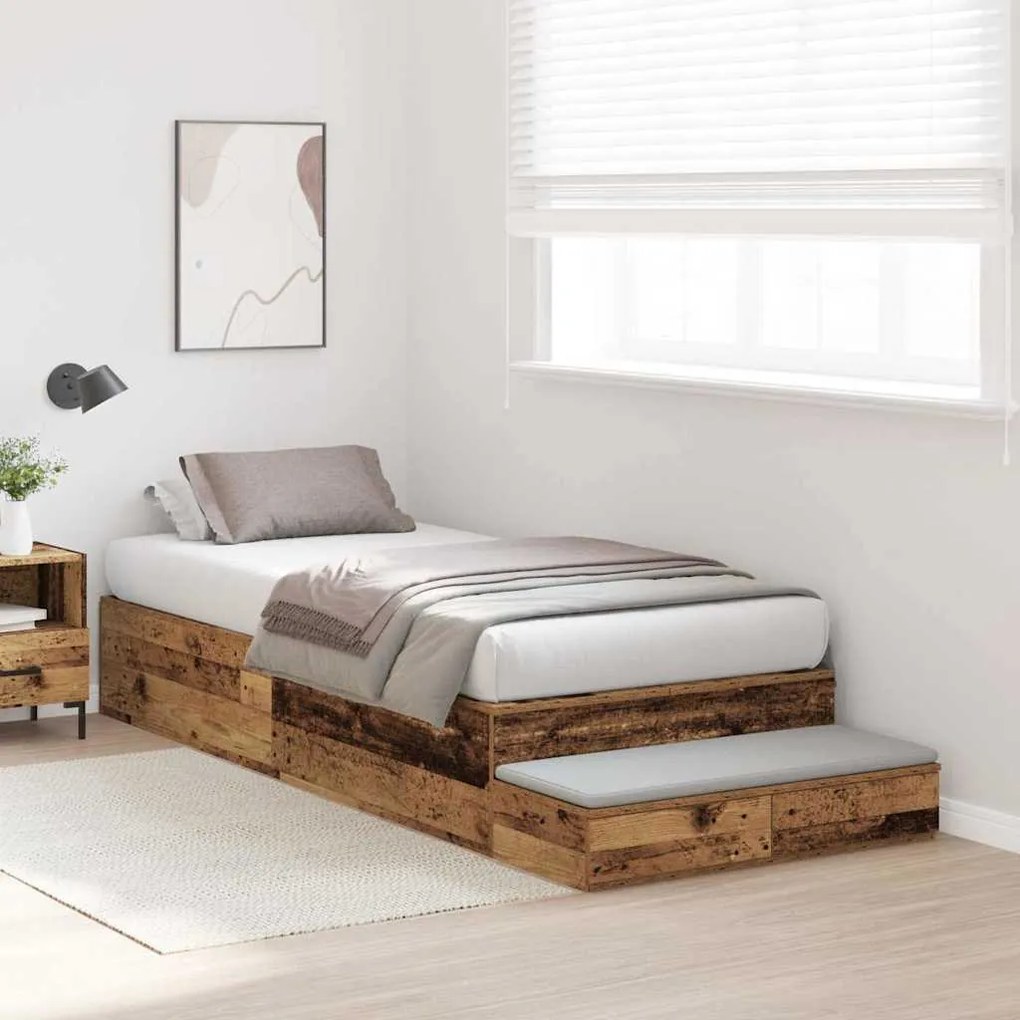 Estrado de cama com arrumação em madeira antiga 100x200 cm