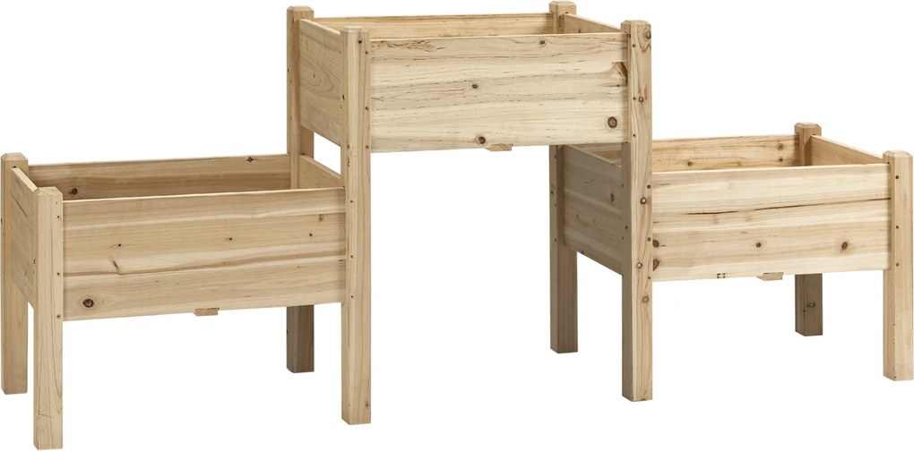Outsunny Jardineira Elevada Quadrada Horta 2 andares dim. 184L x 45l x 80H cm Inserções de irrigação Madeira de Pinho pré-oleada | Aosom Portugal