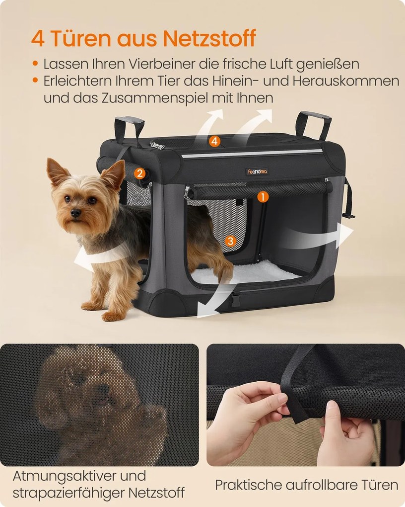 Transportadora dobrável para cães pequenos 50 x 35 x 35 cm Preto