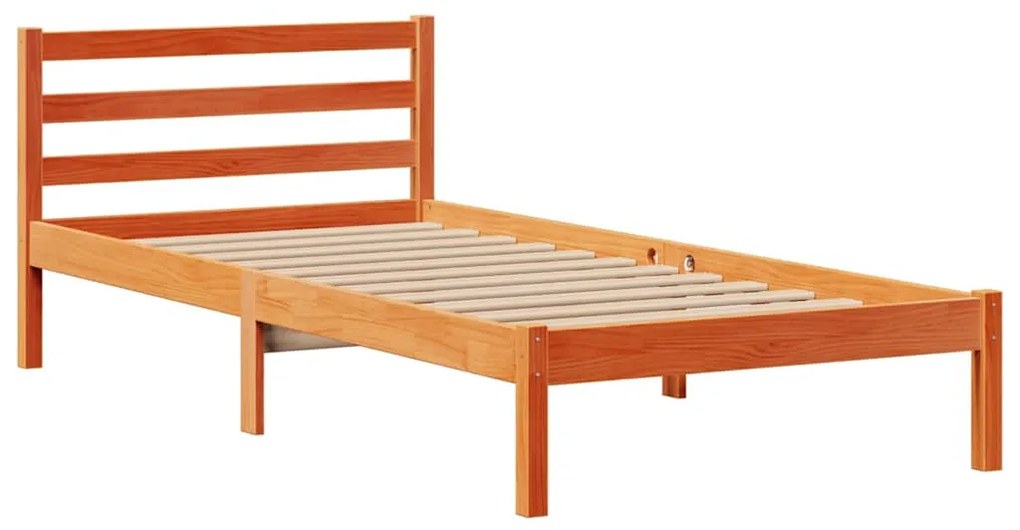 Cama com estante sem colchão 90x200cm pinho maciço castanho-mel