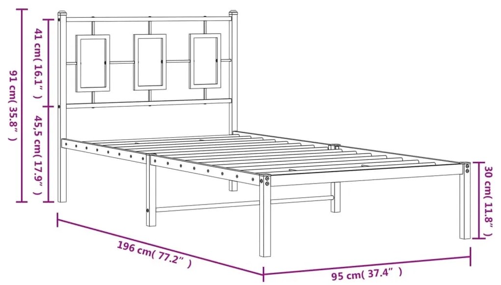 Estrutura de cama com cabeceira 90x190 cm metal preto