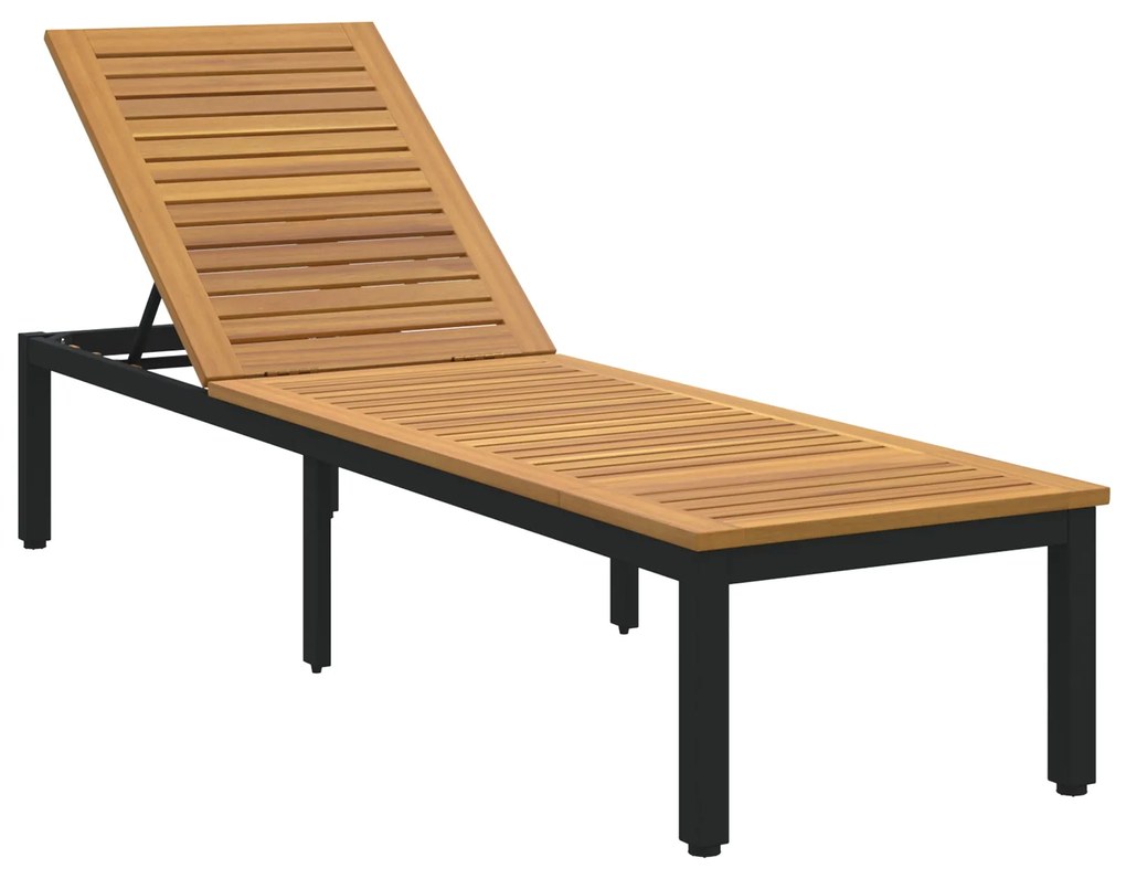 Espreguiçadeira Preta 200x55x35 cm Madeira Acácia Maciça