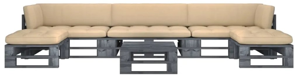 6 pcs conj. lounge paletes c/ almofadões pinho impregnado cinza