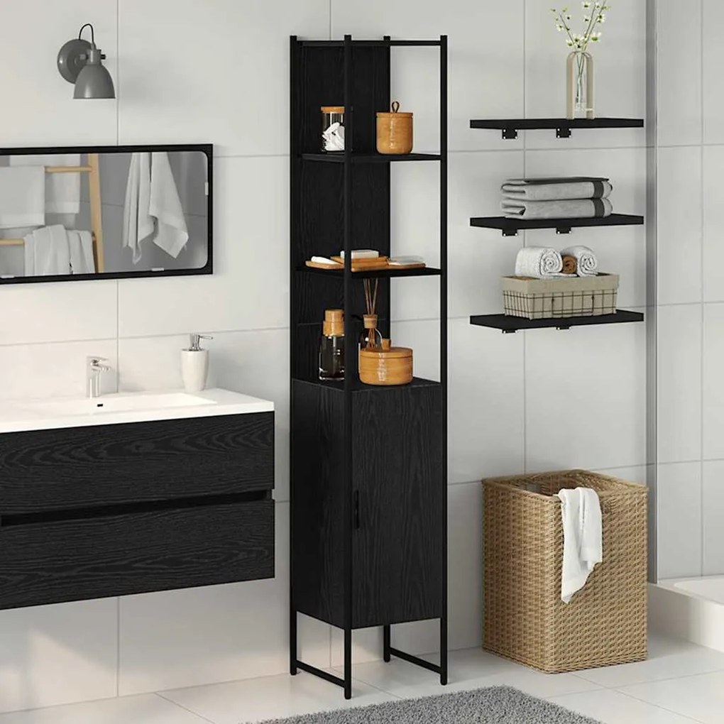 vidaXL Armário de Banheiro com porta Carvalho preto 33 x 33 x 185.5 cm