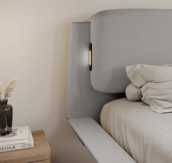 Cama de Casal Flutuante "Beatrice" em Cinzento - 180x200 cm - Design M
