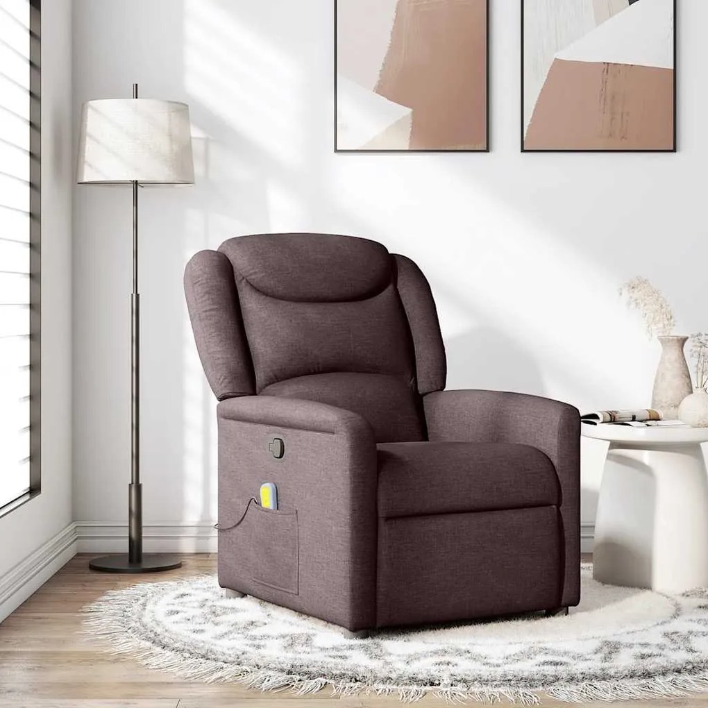 vidaXL Poltrona de massagens reclinável tecido castanho-escuro