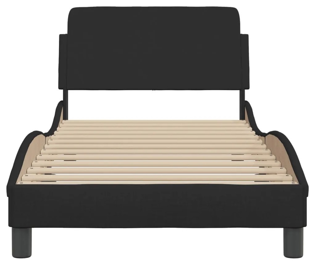 Estrutura cama c/ cabeceira sem colchão tecido 90x190 cm preto