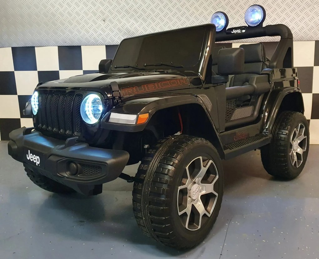 Jeep elétrico para crianças Wrangler 12V Pneus EVA, Assento de couro sintético Preto