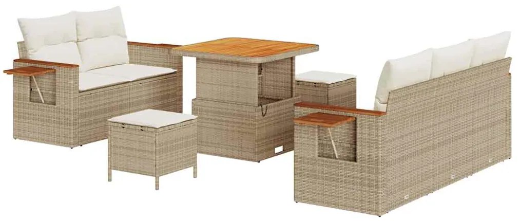 Conjunto de Sofás de Jardim com Almofadas de 8 Peças Bege Rattan Polié