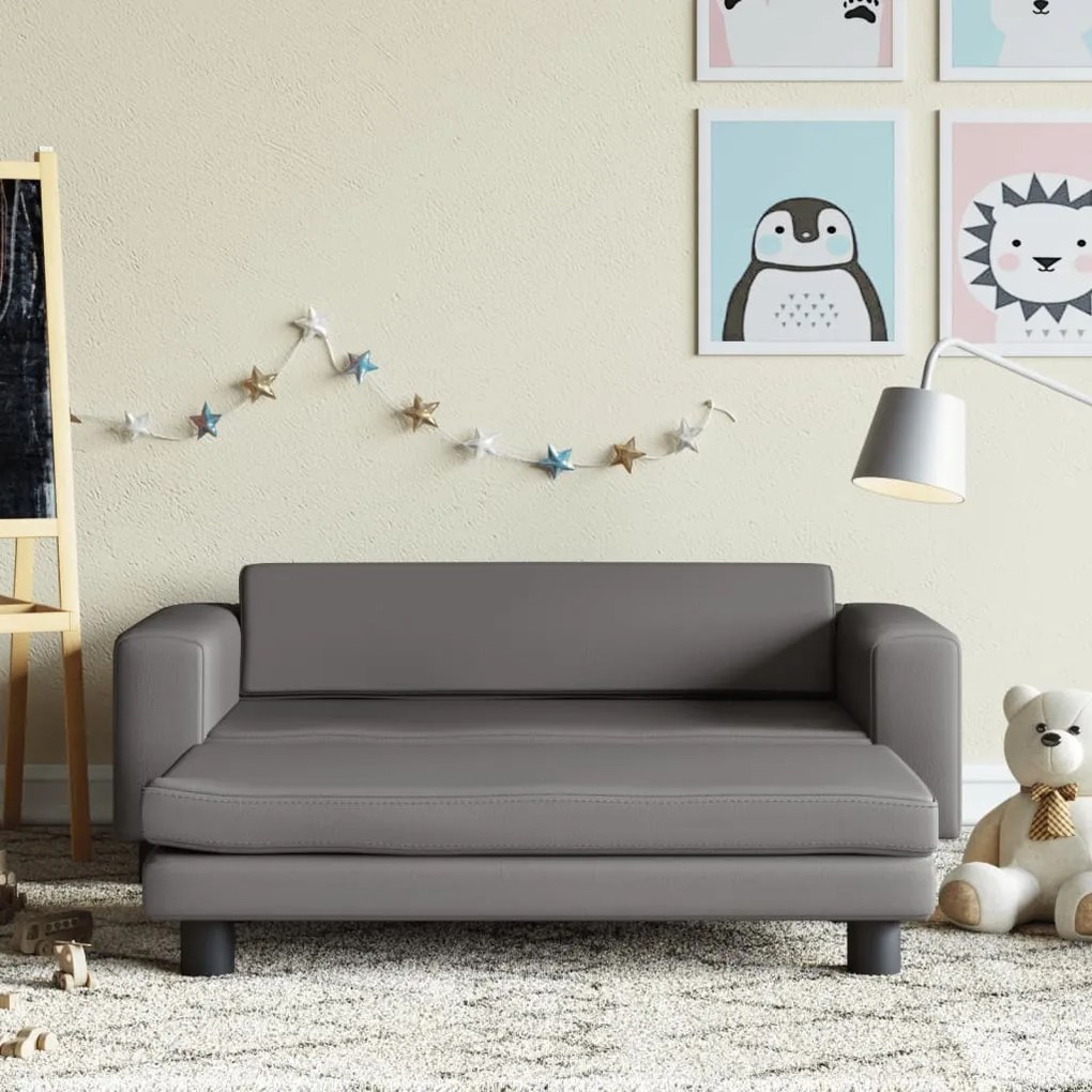 3196417 vidaXL Sofá infantil c/ apoio pés 100x50x30 cm couro artificial cinza