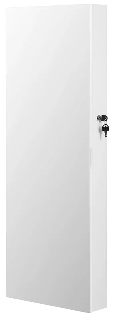 Armário para joias SONGMICS, unidade organizadora de parede com trava, 2 bandejas de plástico para cosméticos, espelho sem moldura de corpo inteiro, para colar e brinco, branco JJC001W01