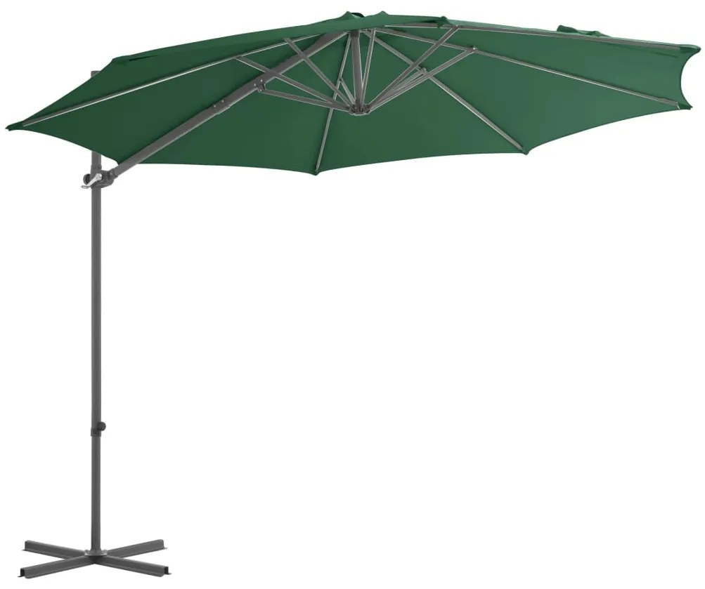 Guarda-sol de jardim cantilever com poste de aço 300 cm verde