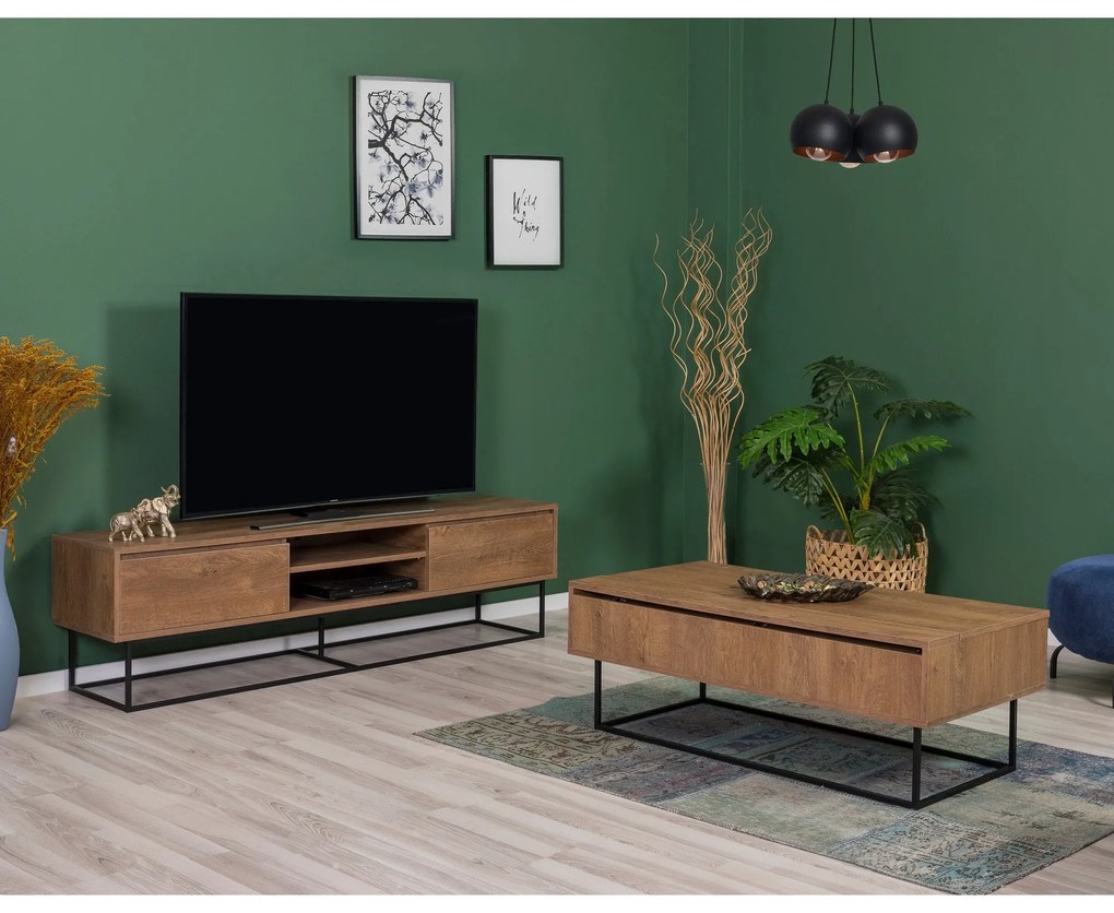 Conjunto de Mobiliário de Sala Laxus – Nogueira/Preto – TV: 180x50x40