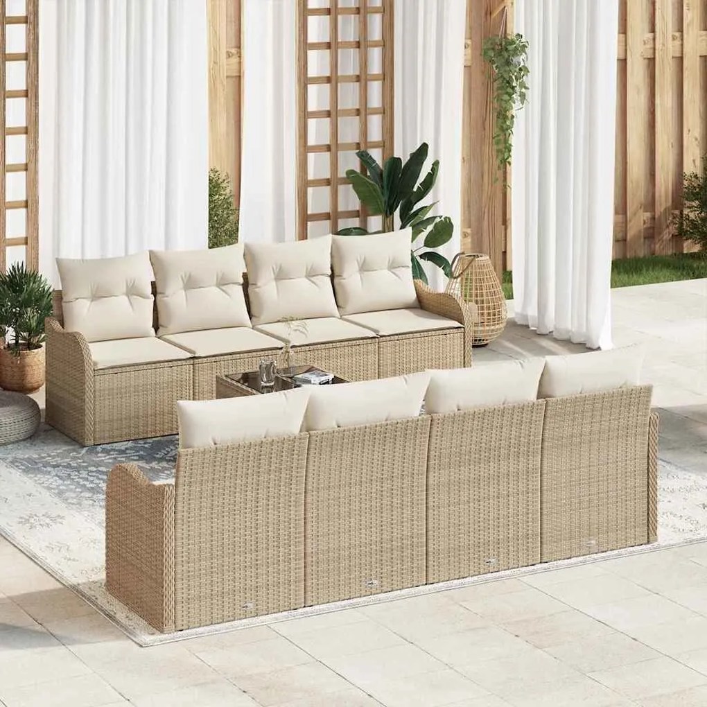 vidaXL Conjunto de Sofá de Jardim com almofada 9 pcs Bege e Creme
