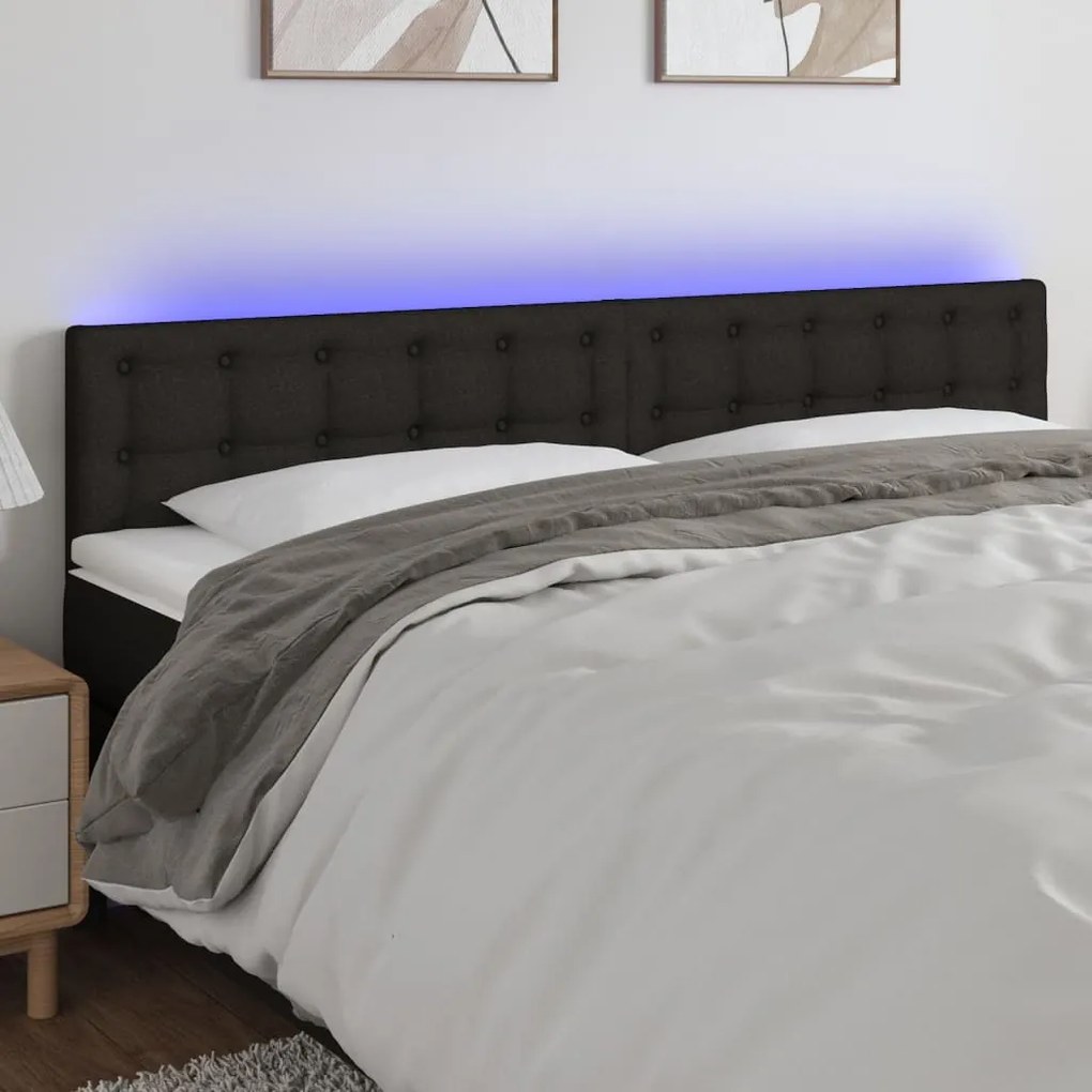 Cabeceira de cama c/ luzes LED tecido 180x5x78/88 cm preto