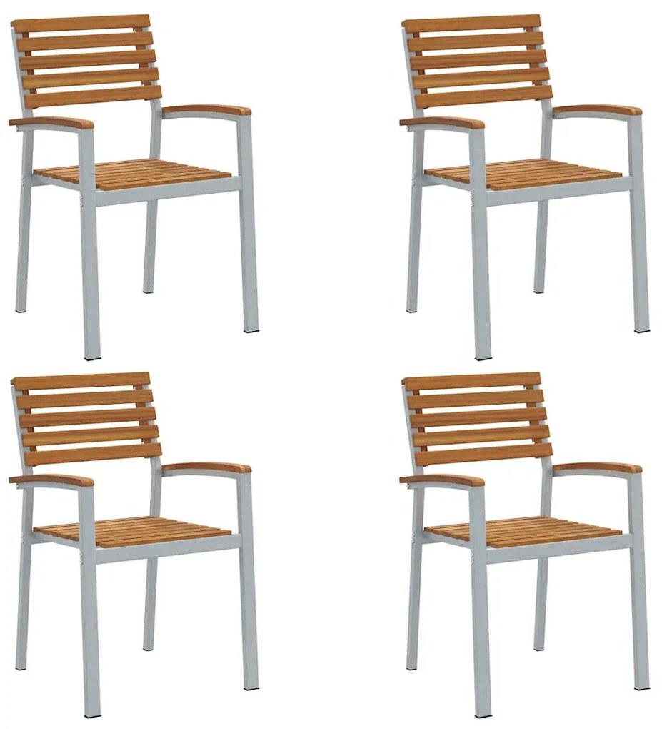 Cadeiras de Jardim 4 pcs Cinza em Madeira Sólida de Acácia e Aço